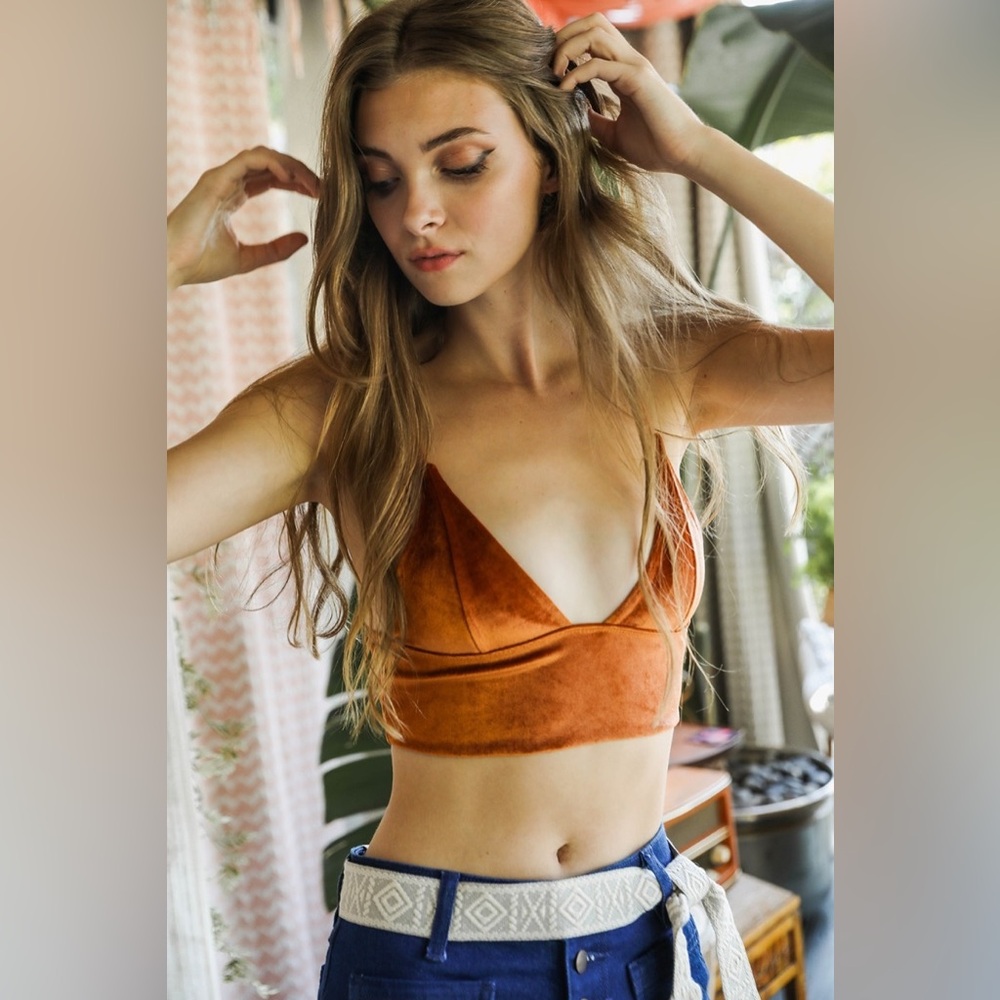 Velvety Soft Bralette Crop Top – Deep V Festival/Fall/Adjustable Strap Cami NWT - Picture 3 of 7